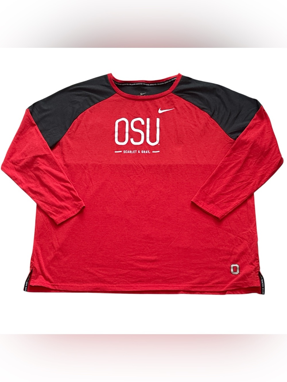 Nike Ohio State Buckeyes Football Red Gray Dri Fit 3/4 Sleeve T Shirt Mens 2XL